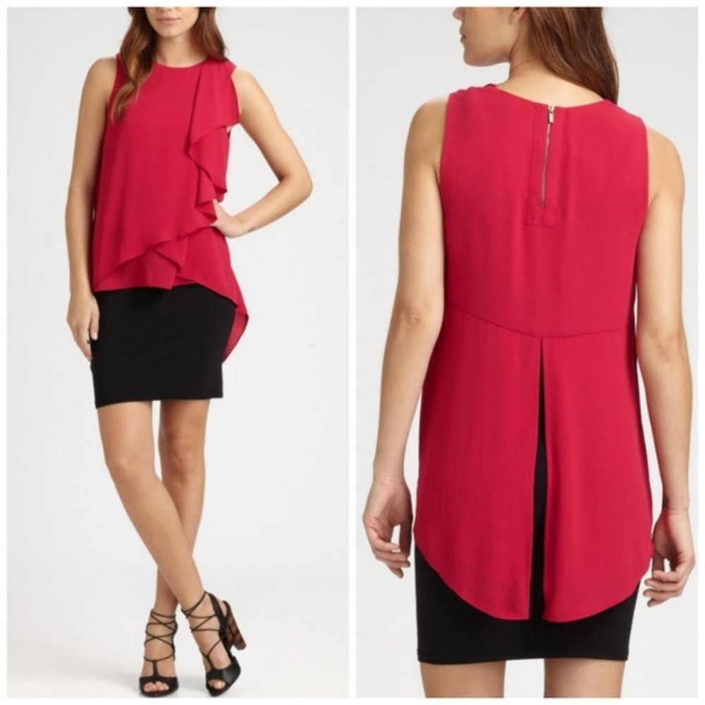 BCBGMaxAzria Julianna Cascade Ruffle Sleeveless Layered High-Low Top - Medium
